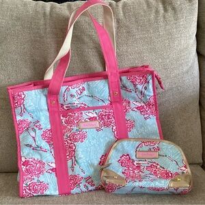 Lilly Pulitzer Pink and Blue Tote Bag with Floral Print( pi beta phi )